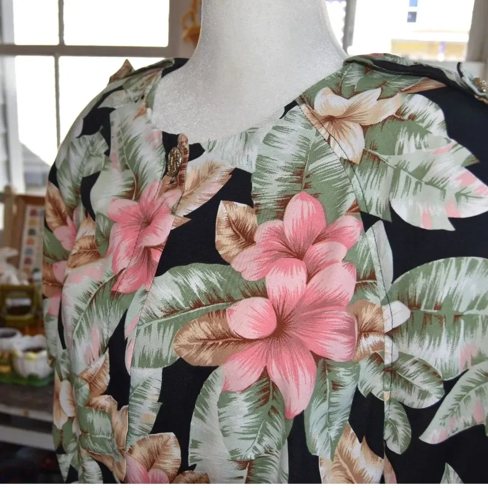 Vintage 90s Jessica Howard Tropical Rayon Dress XL 16 Hawaiian Floral USA